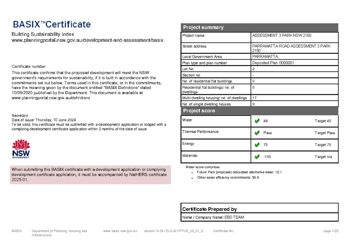 Assessment 3 - BASIX Sustainability Index Certificate 2025 - Studocu