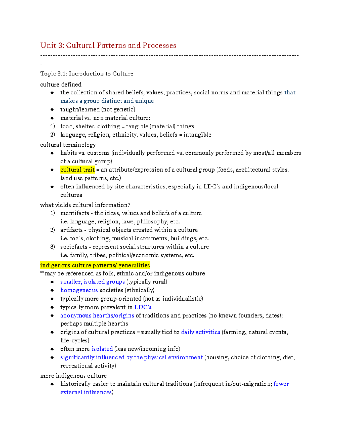 Unit 3: Cultural Patterns and Processes Study Guide - Studocu