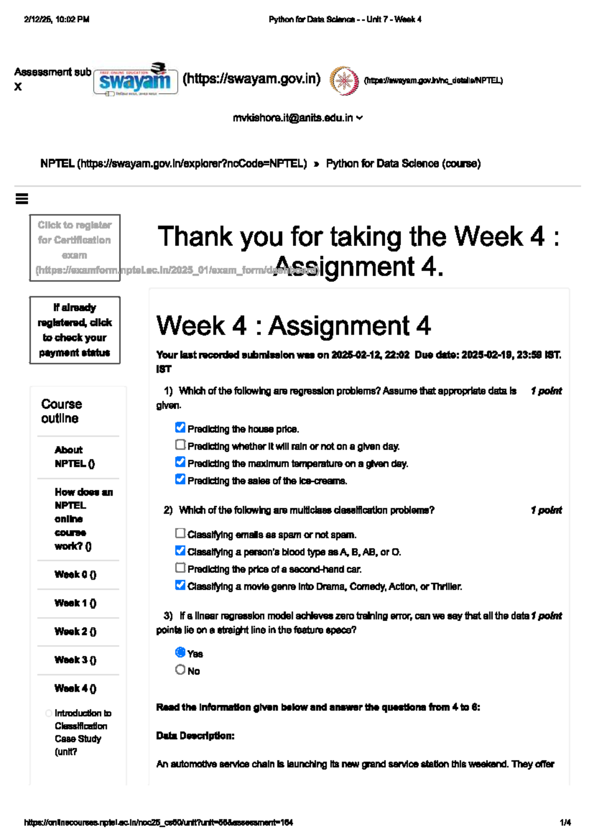 Python for Data Science (Unit 7) Week 4 Assignment Guide - Studocu