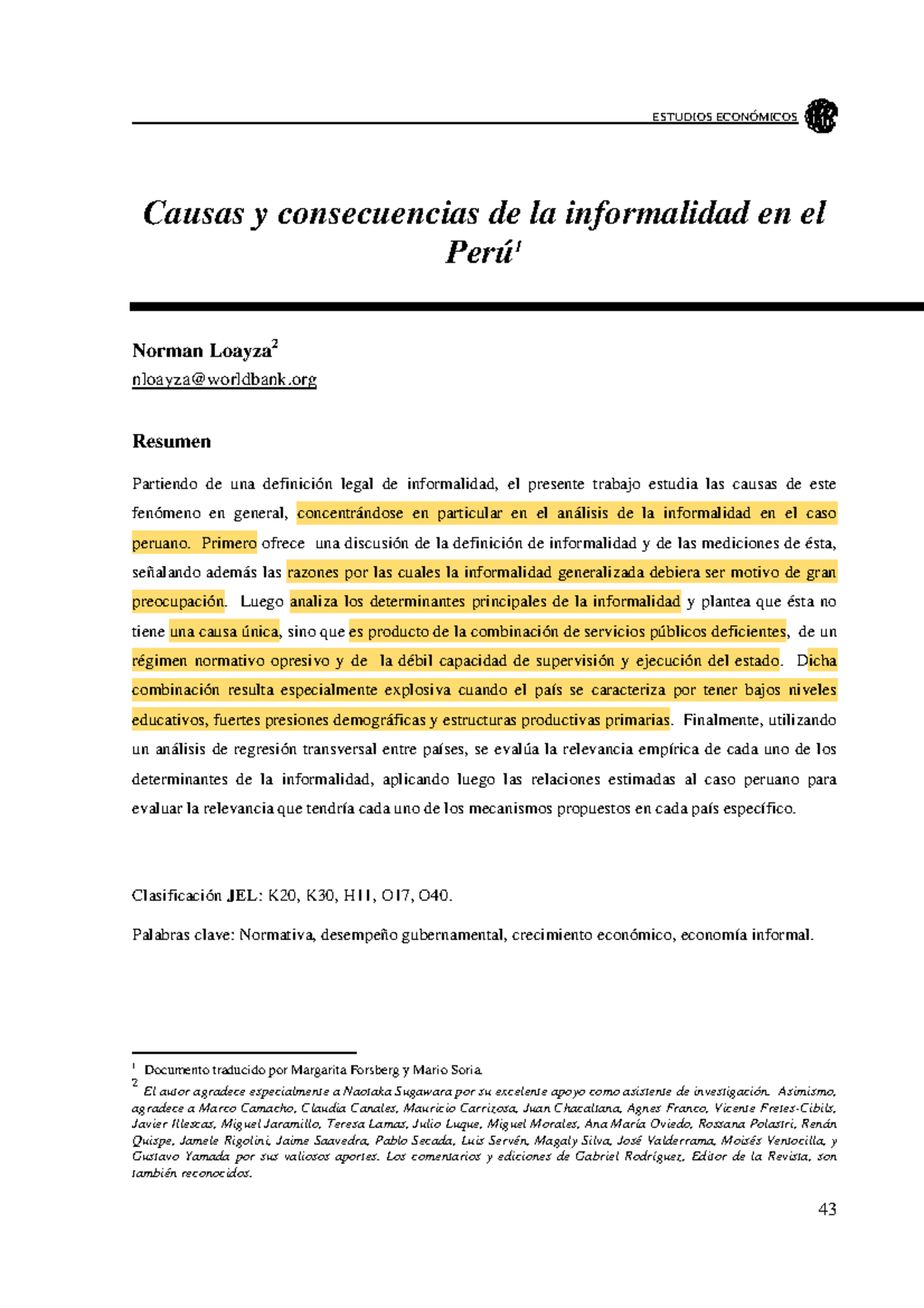 Causas y Consecuencias de la Informalidad en Perú - Análisis 2008 - Studocu