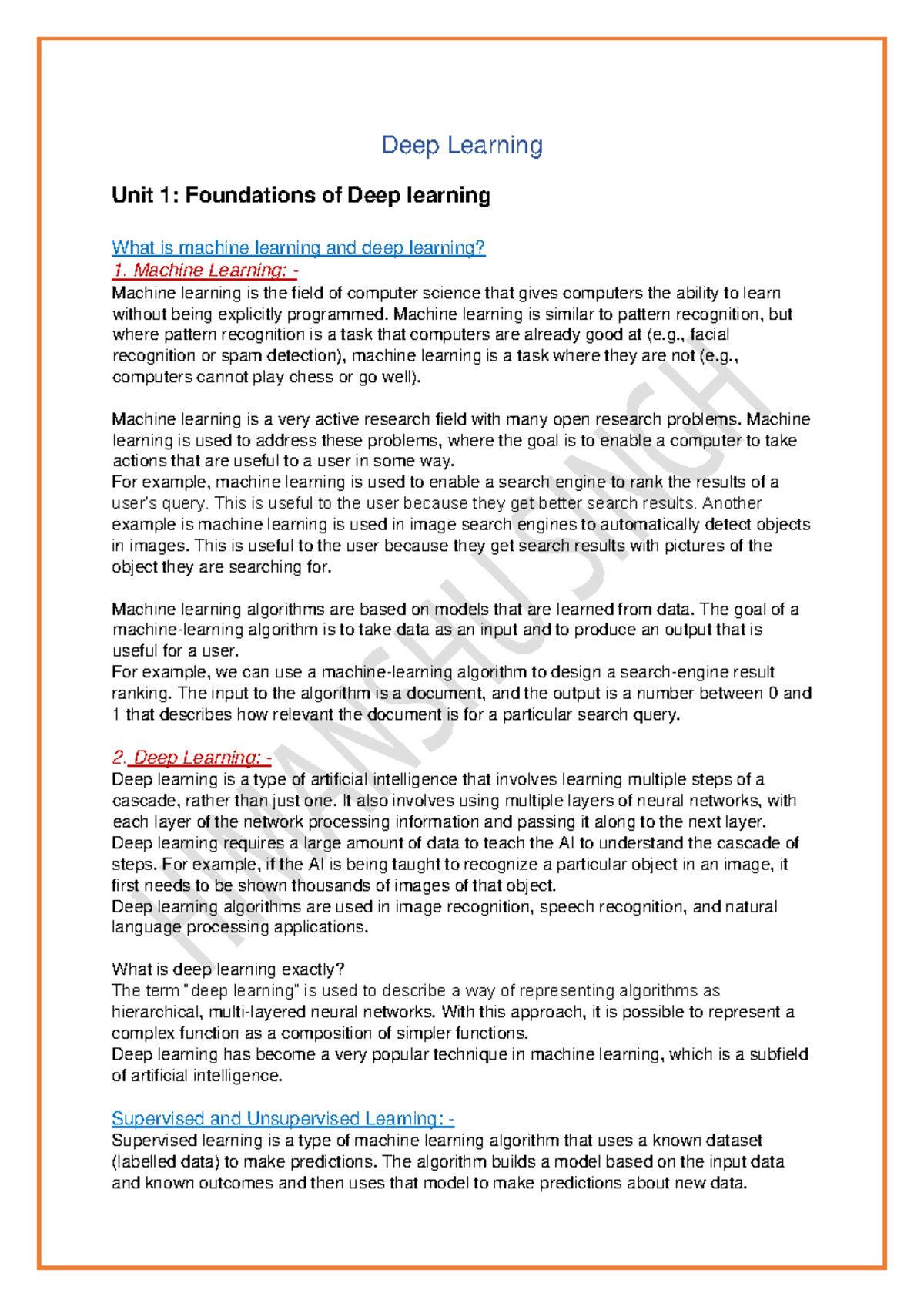 Deep Learning Unit 1&2 - Useful - Deep Learning Unit 1: Foundations of ...