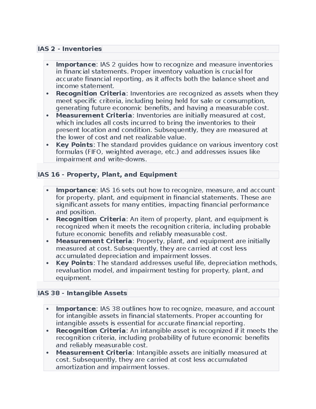 SBR Summary - Key IAS/IFRS Standards and Performance Measures - Studocu