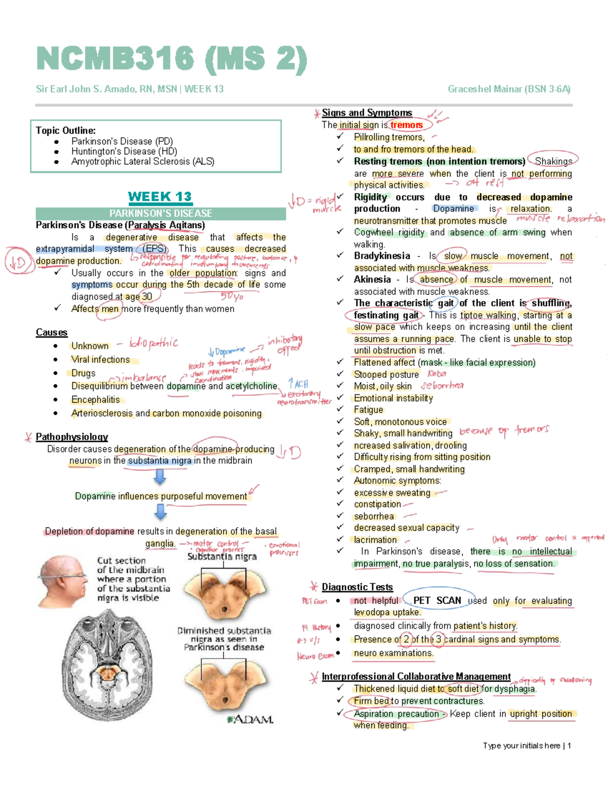 NCMB316 (MS 2) WEEK 13 Notes: ALS & Disease Management - Studocu