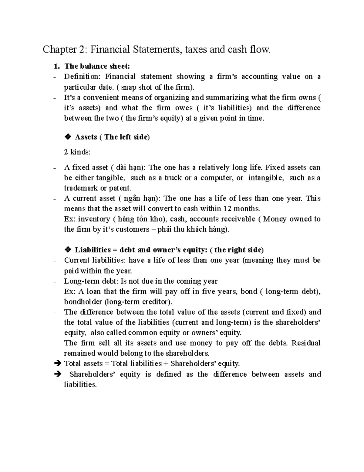 Chapter 2 - Financial Statements, Taxes & Cash Flow Analysis - Studocu