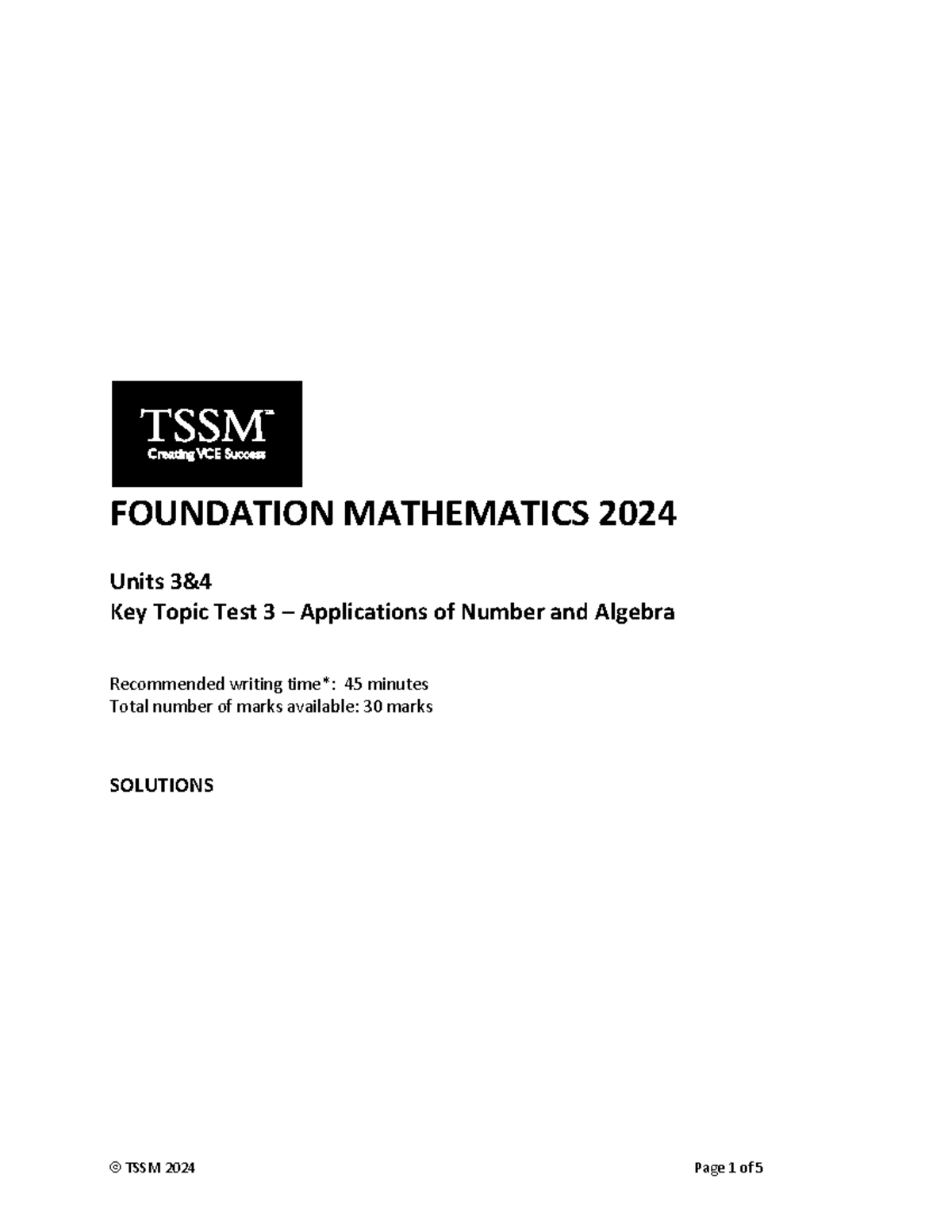 Foundation Mathematics 2024 KTT 3 - Solutions and Explanations - Studocu