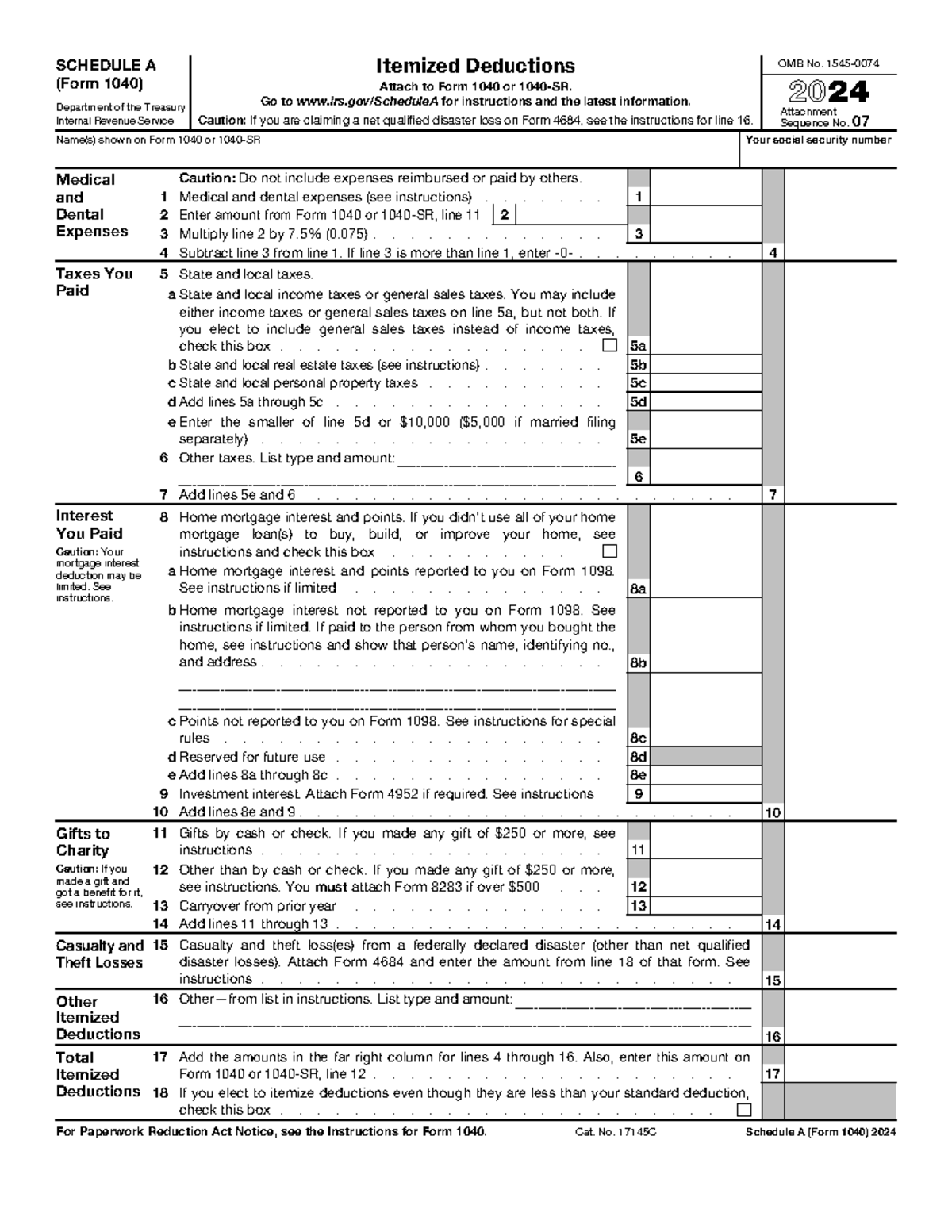 Itemized Deductions Schedule A (Form 1040) - 2024 Guide - Studocu