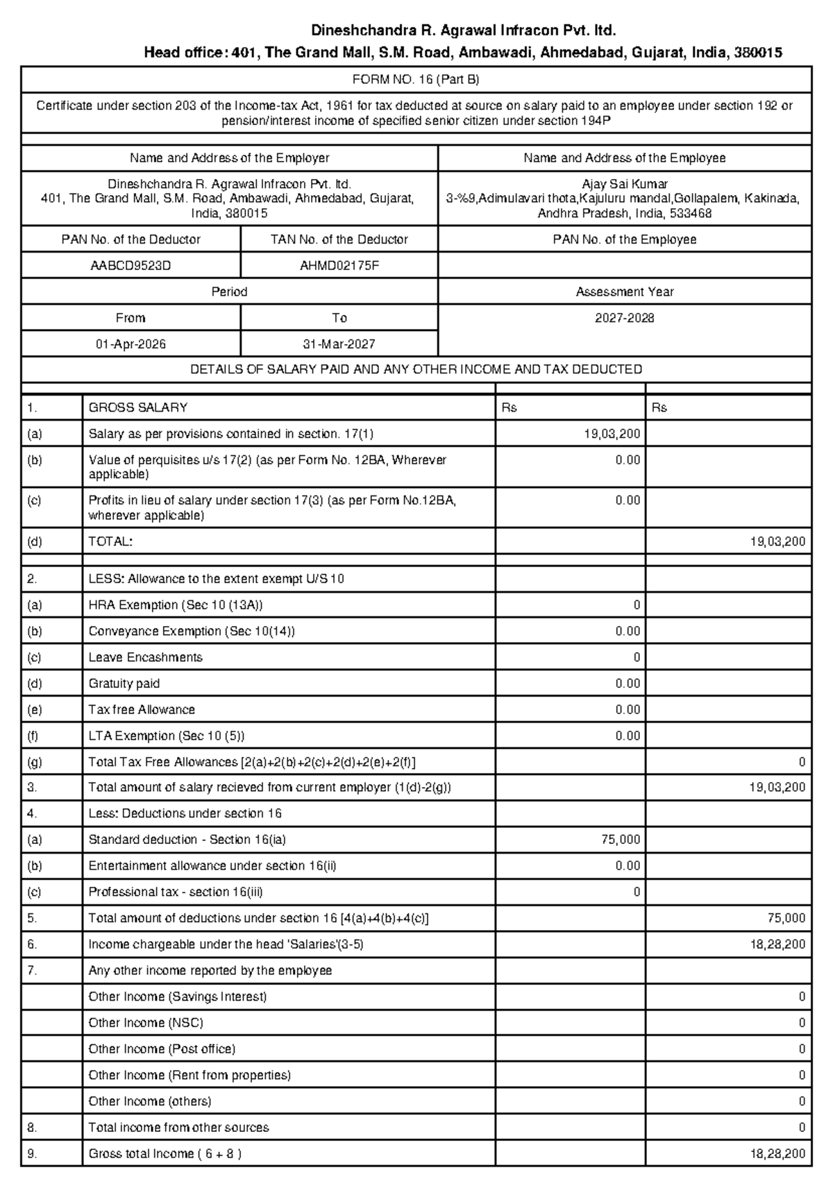 Form 16 B IND-12521 FY2026-2027: Tax Deduction Certificate - Studocu