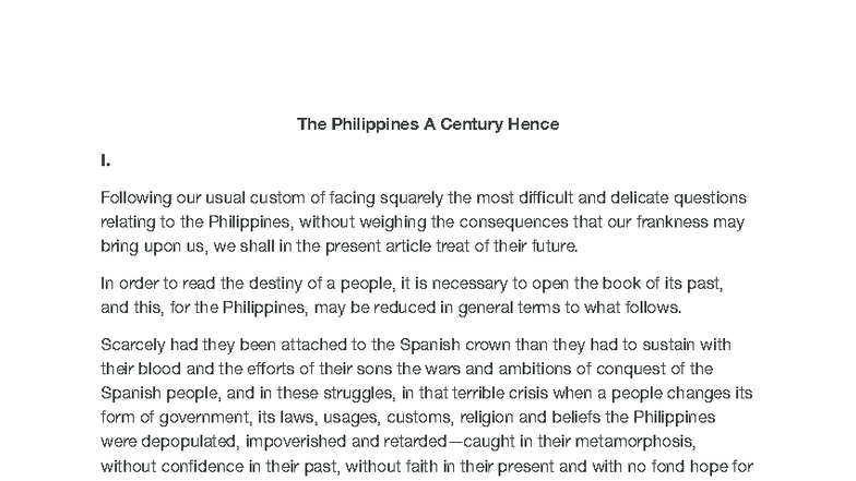Rizal's Vision for the Future of the Philippines: A Century Hence I ...