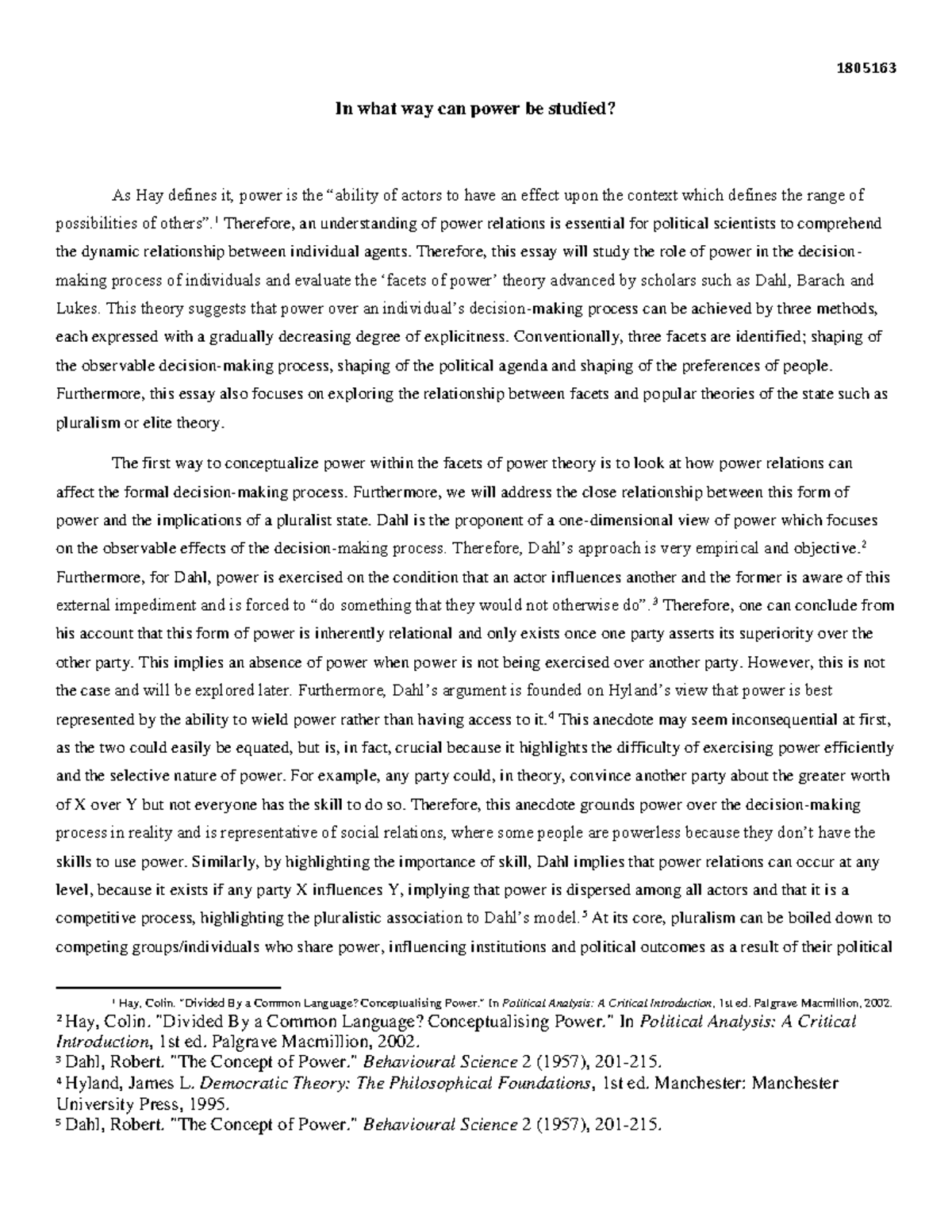 PO107 - Formative Essay 1 - 1805163 In what way can power be studied ...