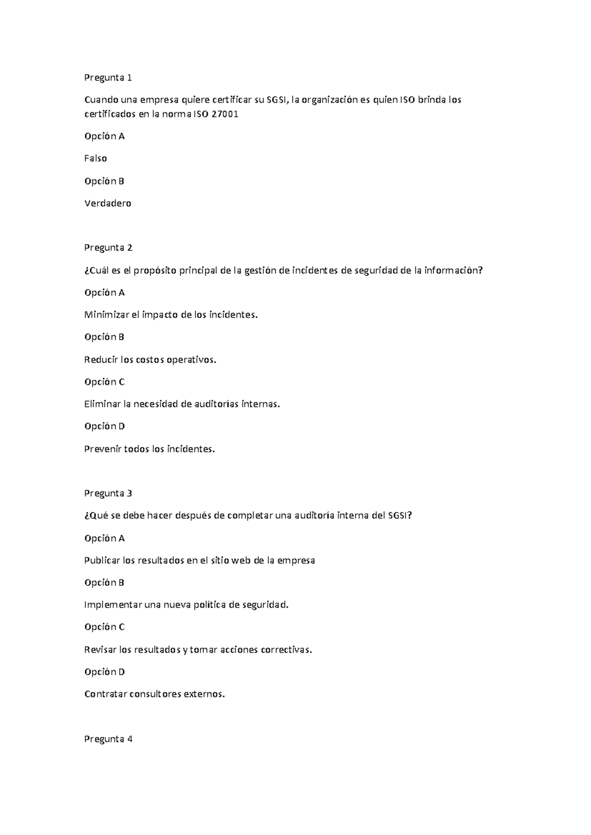 Preguntas del Examen Parcial ISO 27001:2022 sobre SGSI - Studocu