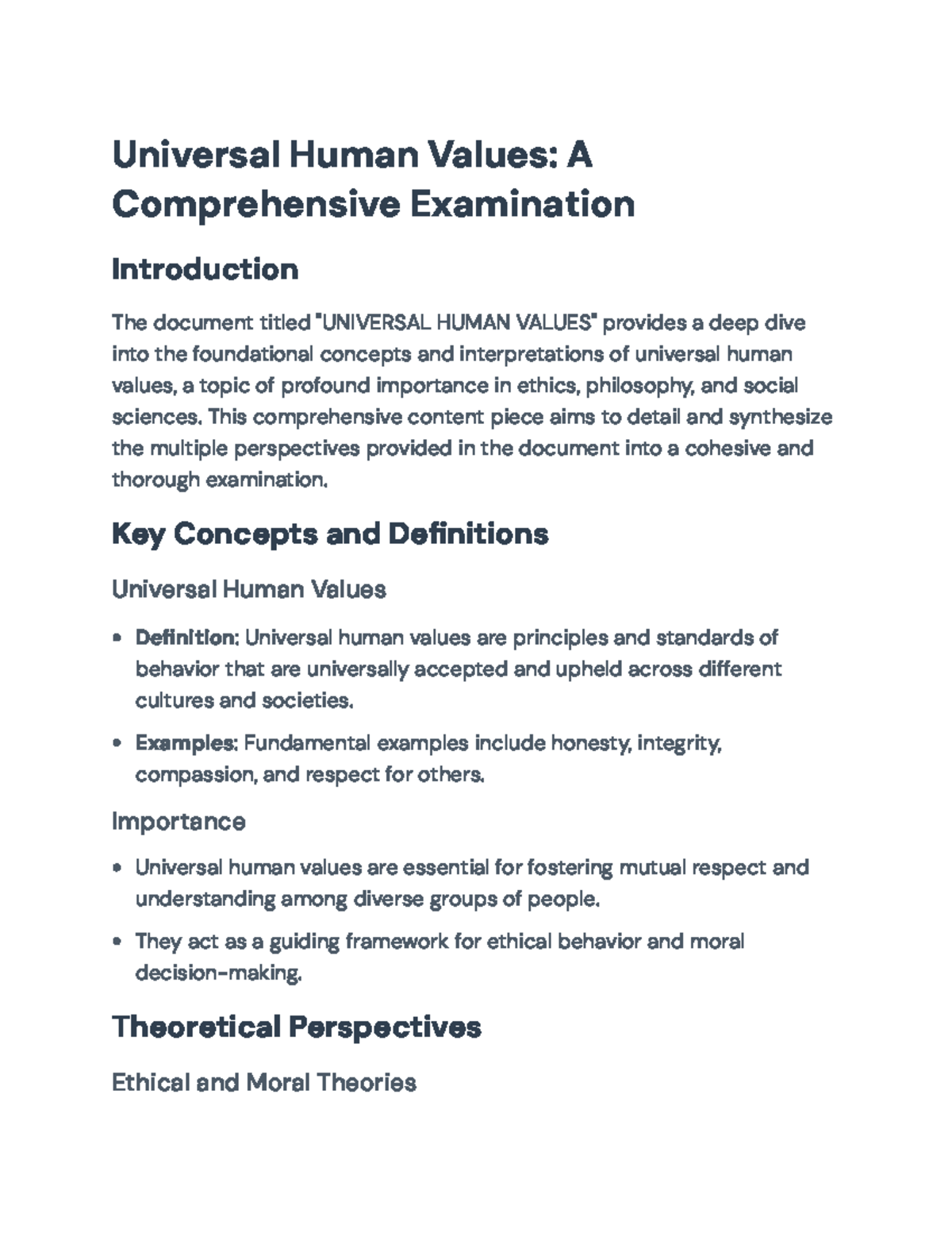 Comprehensive Examination of Universal Human Values: Ethics and Society ...