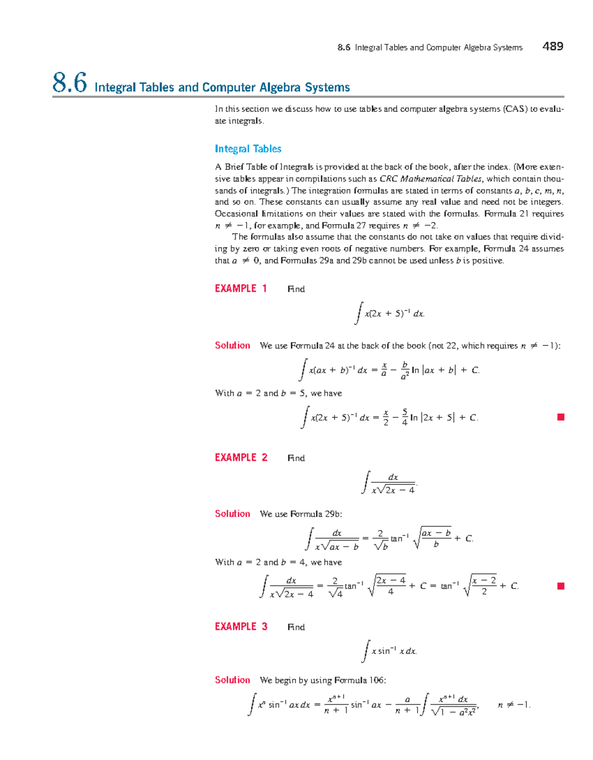 CH 8-6 Integral Tables & Use of Computer Algebra Systems - Studocu