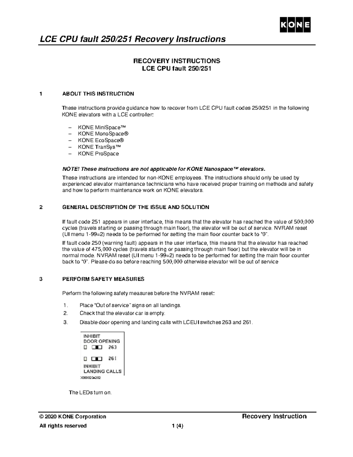 LCE CPU Fault Recovery Instructions for KONE Elevators (OM-Fault 250/ ...