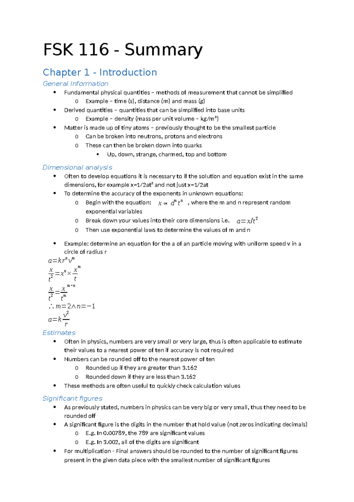 FSK 116 Summary - Lecture Notes on Fundamental Physics Concepts - Studocu