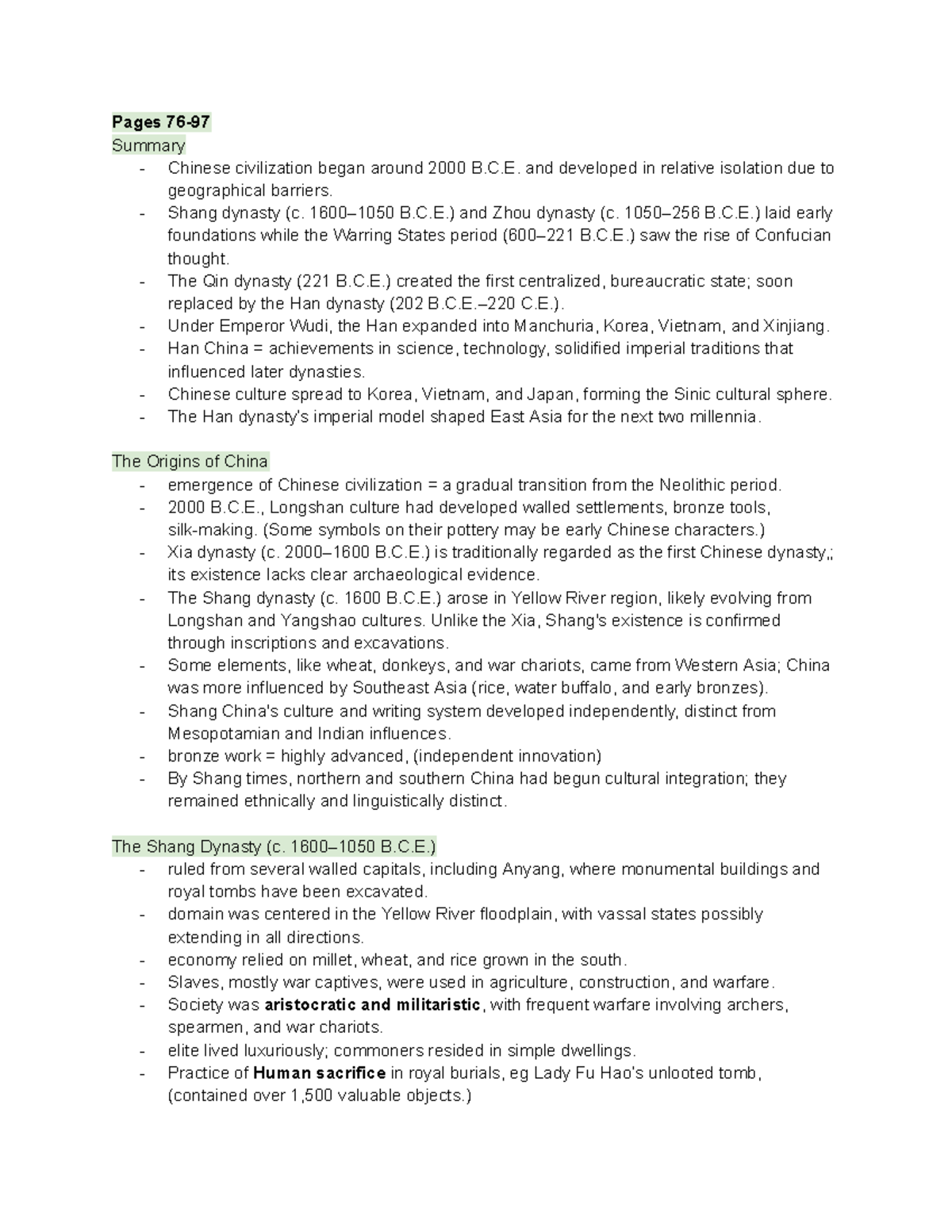 Asia in the World Study Notes - Pages 76- Summary - Chinese ...