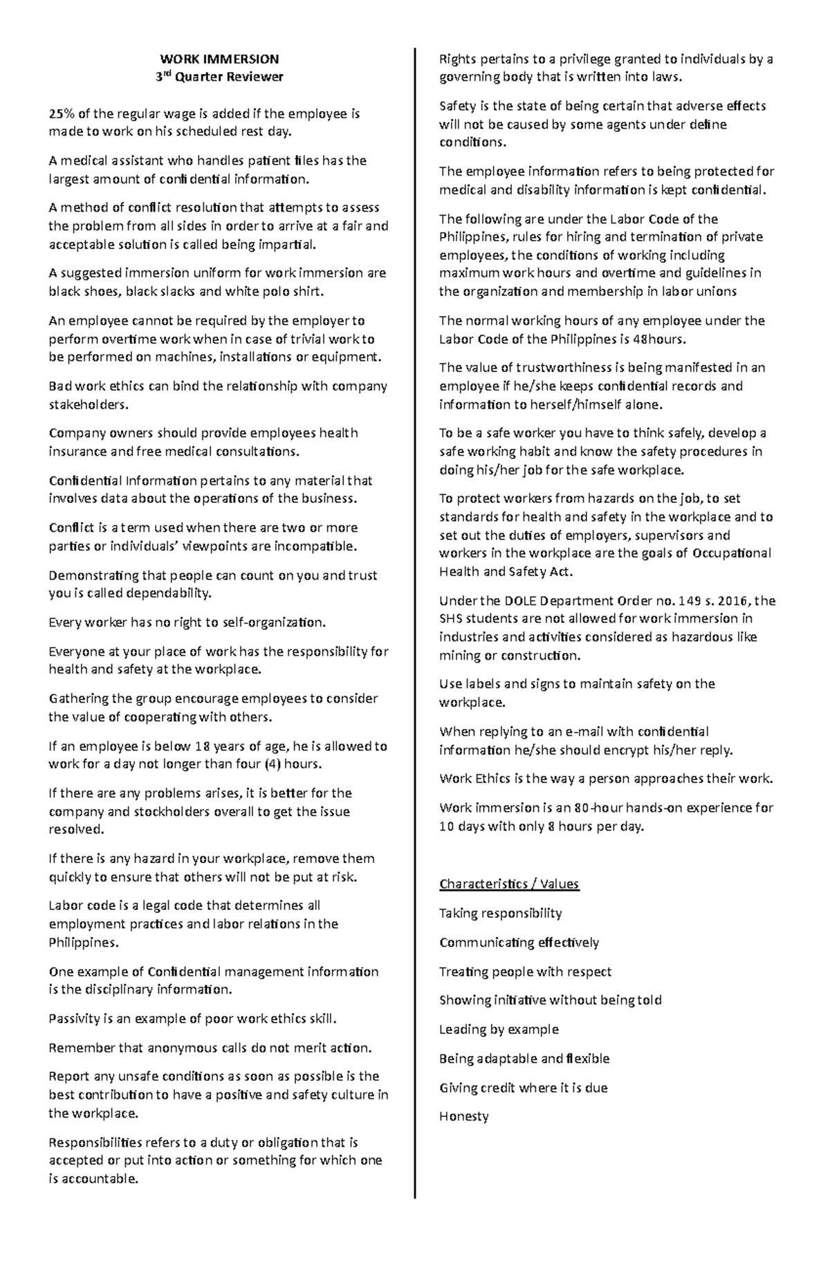 3rd-Quarter-reviewer - WORK IMMERSION 3 rd Quarter Reviewer 25% of the ...