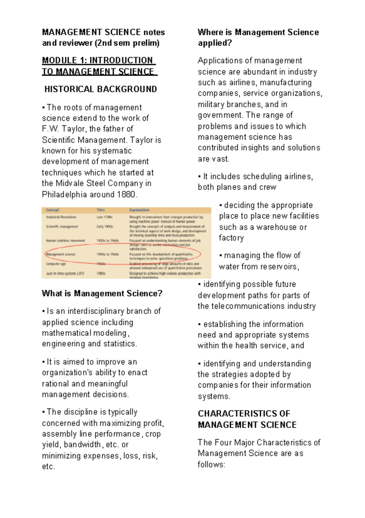 Ilide - Management Science - MANAGEMENT SCIENCE notes and reviewer (2nd ...