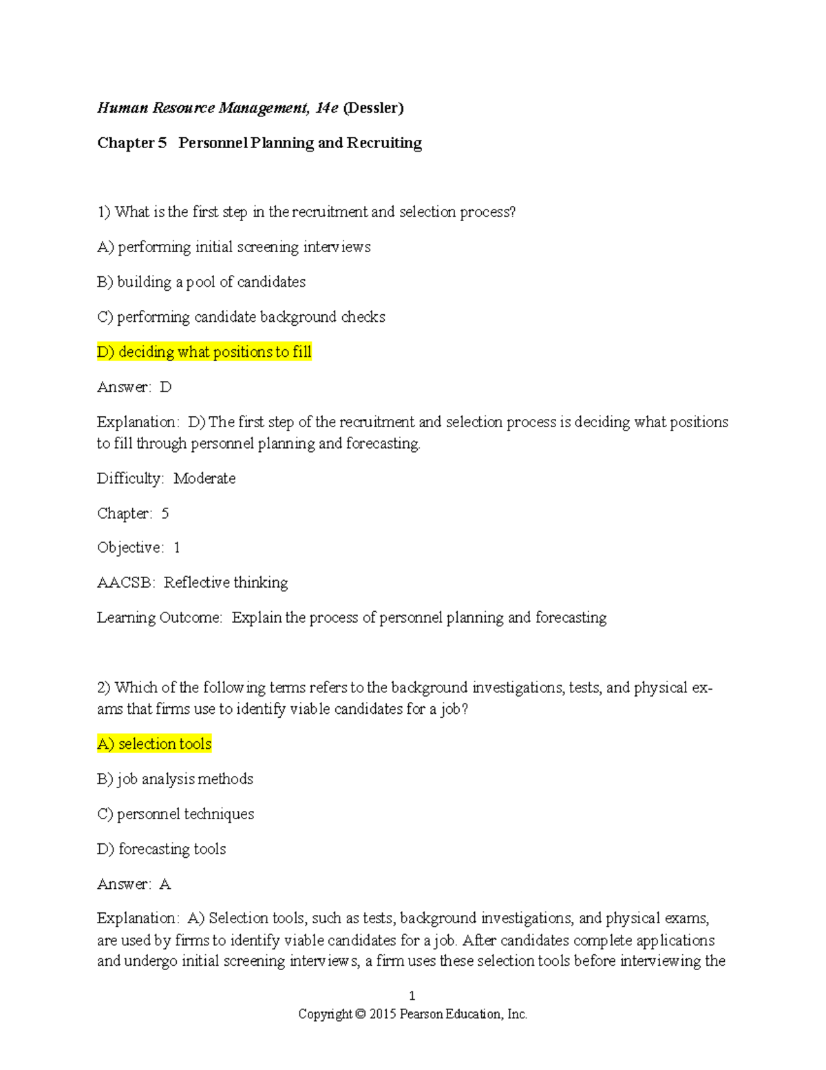Chapter 5 - study guide questions - Human Resource Management, 14e ...
