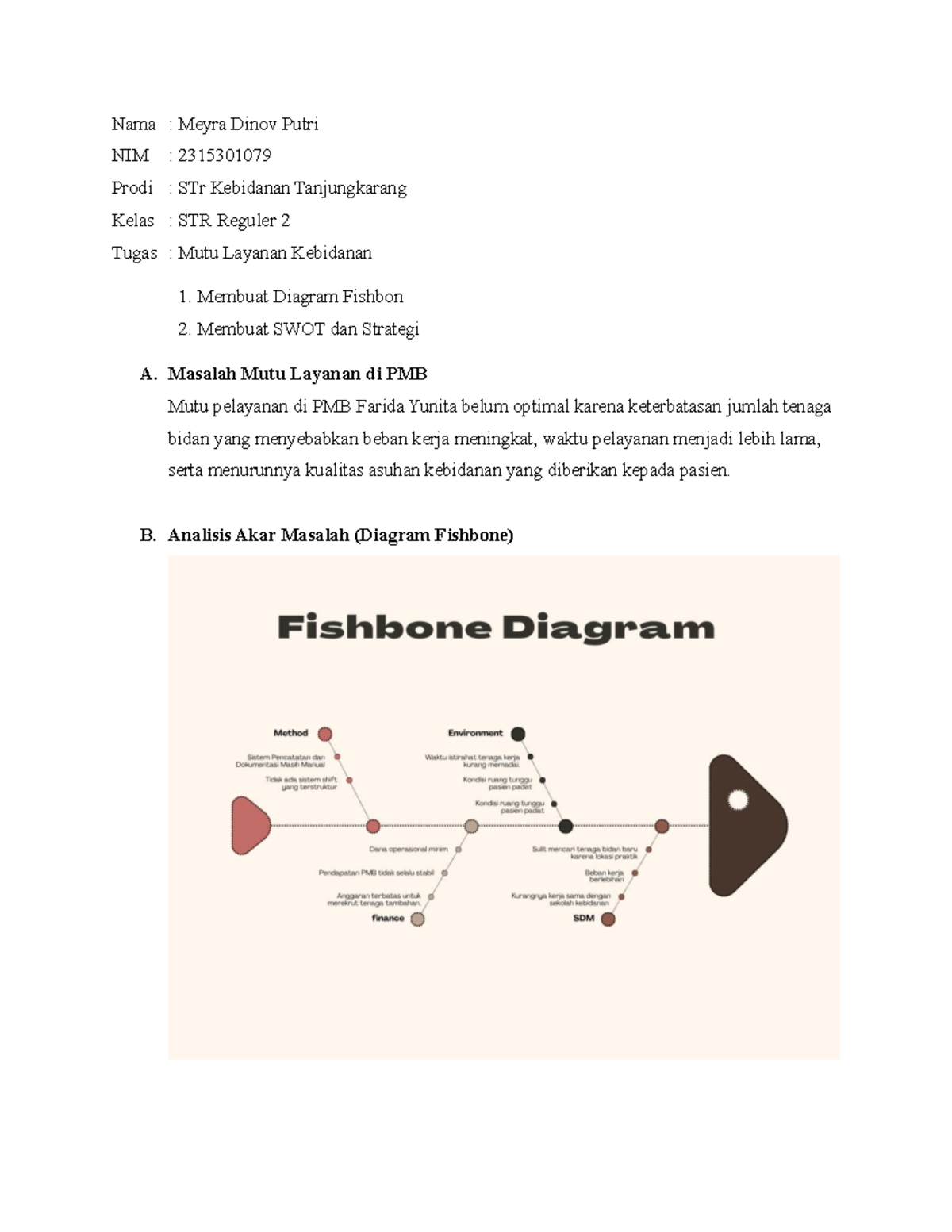 Tugas Mutu Layanan Kebidanan: Analisis Fishbone & SWOT (STR 2) - Studocu