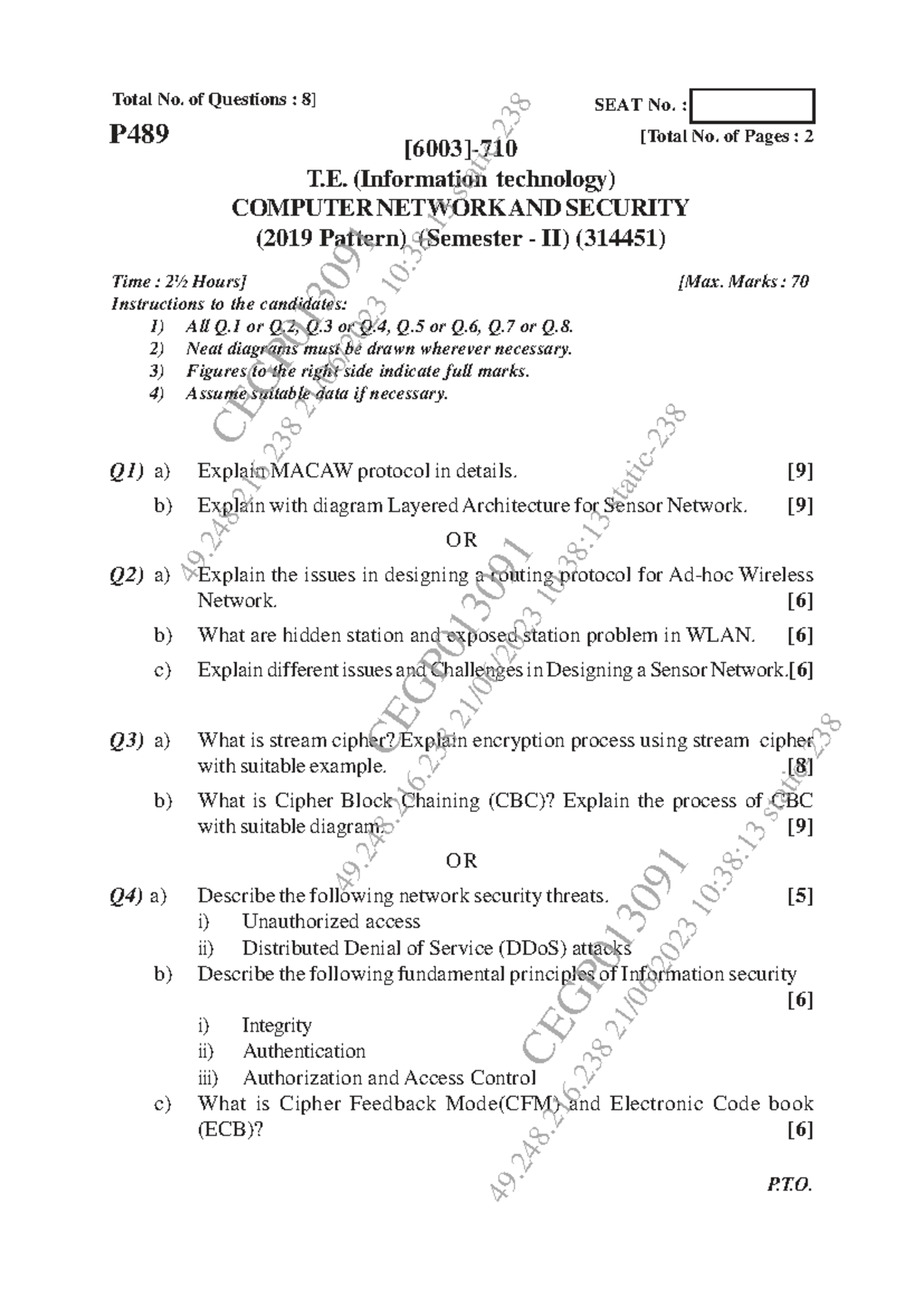 Computer Network and Security (314451) - May Jun 2023 Exam Paper - Studocu