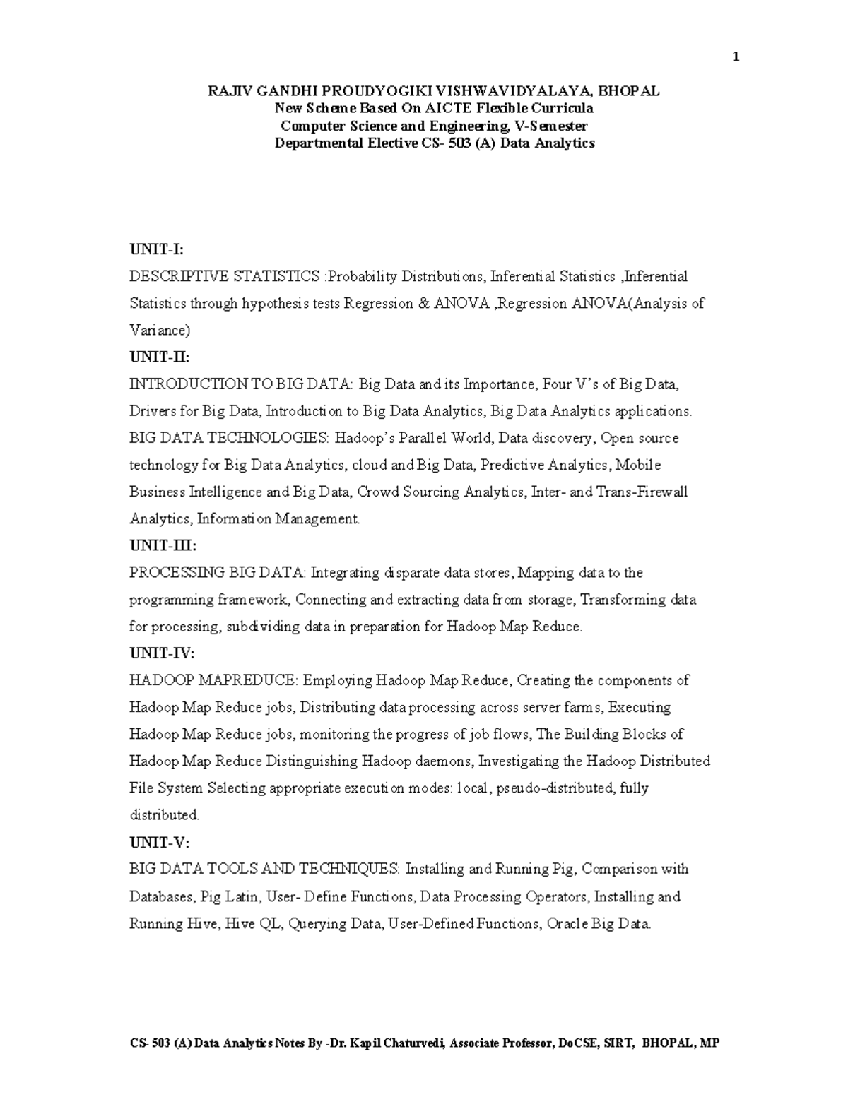 CS-503(A) Data Analytics Notes: Units 1-5 Overview and Concepts - Studocu