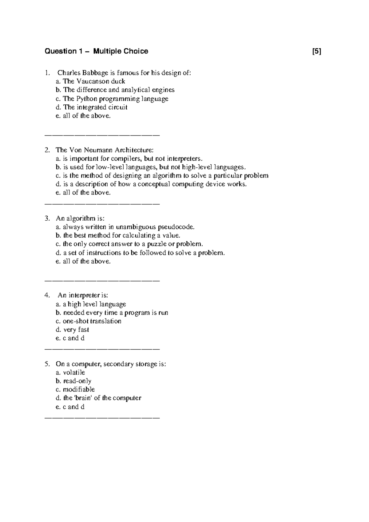 CSC1015F 2019 Test2 - Multiple Choice & Coding Questions - Studocu