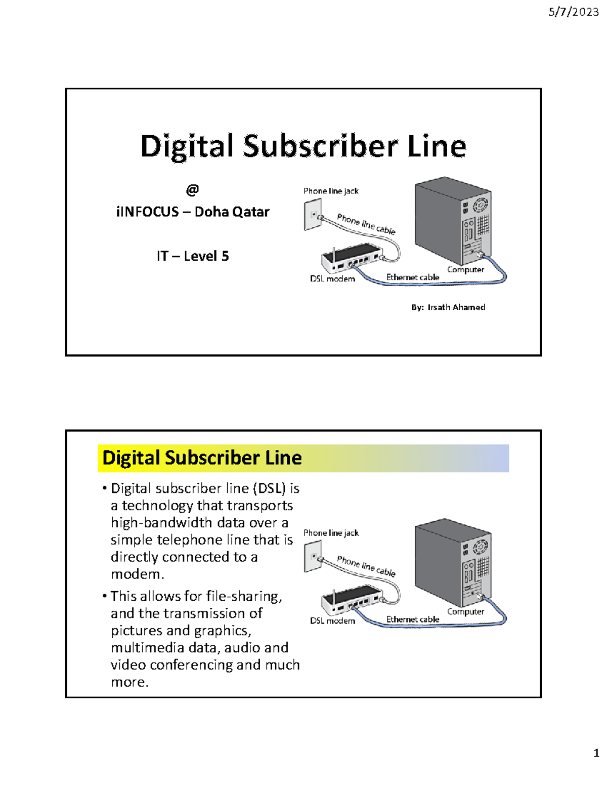 IT Level 5: Digital Subscriber Line Overview and Types - Studocu