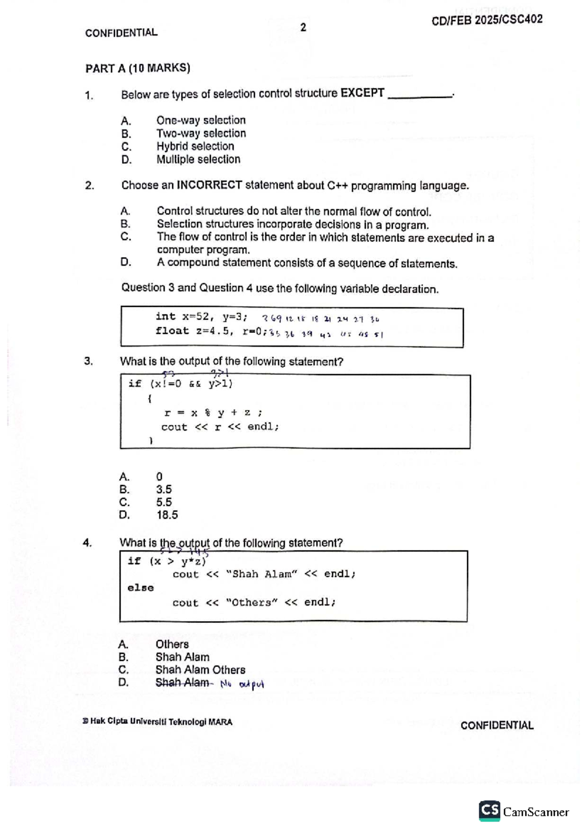 CSC402 Final Exam - Control Structures and Programming Concepts - Studocu