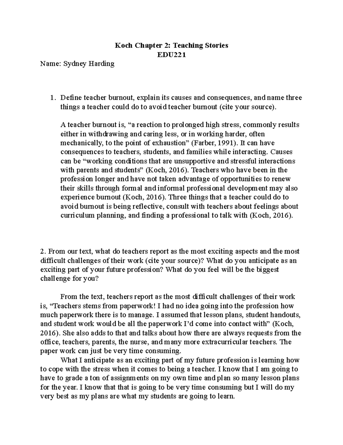 EDU Koch Chapter 2 Reflection Questions & Insights on Teaching - Studocu