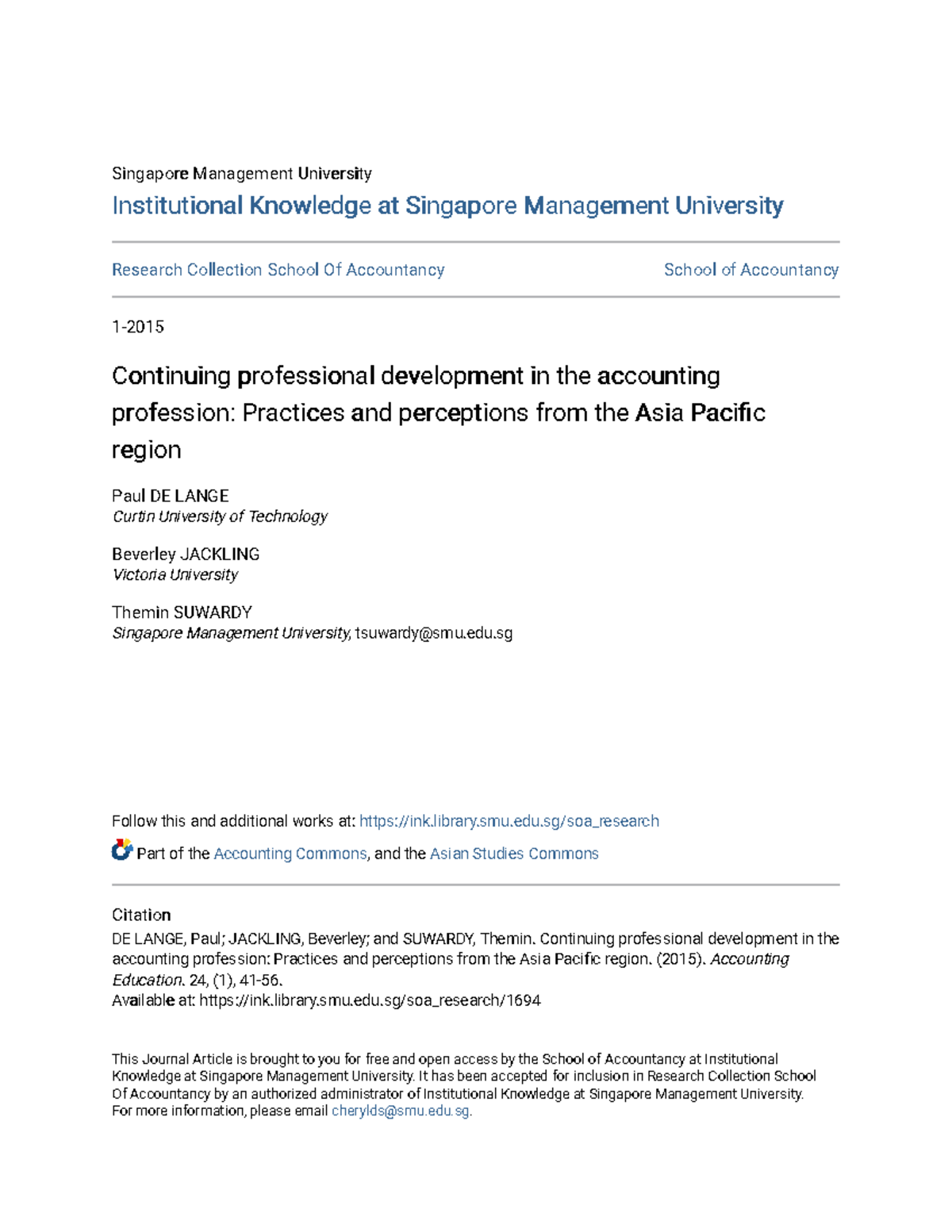Continuing professional development in the accounting profession ...
