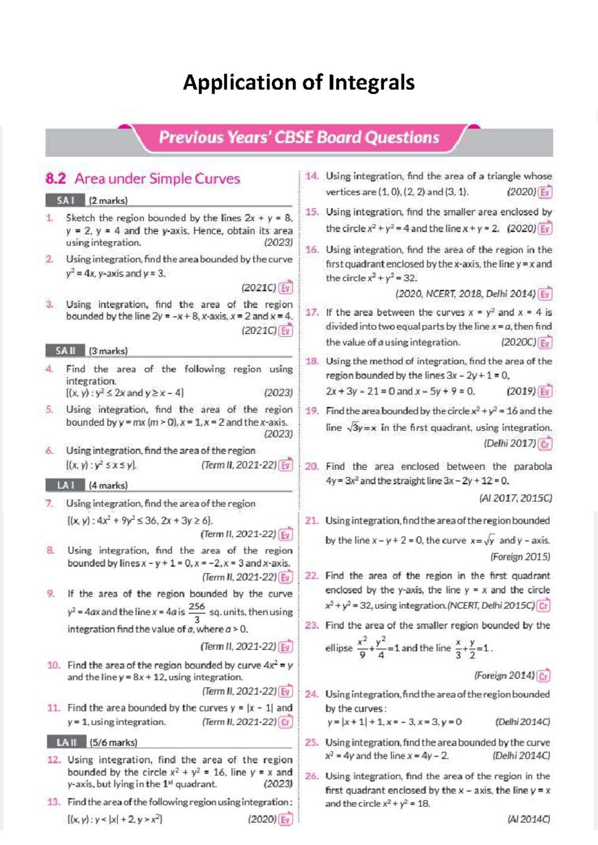 Application of Integrals: Previous CBSE Board Questions (Class 12 ...
