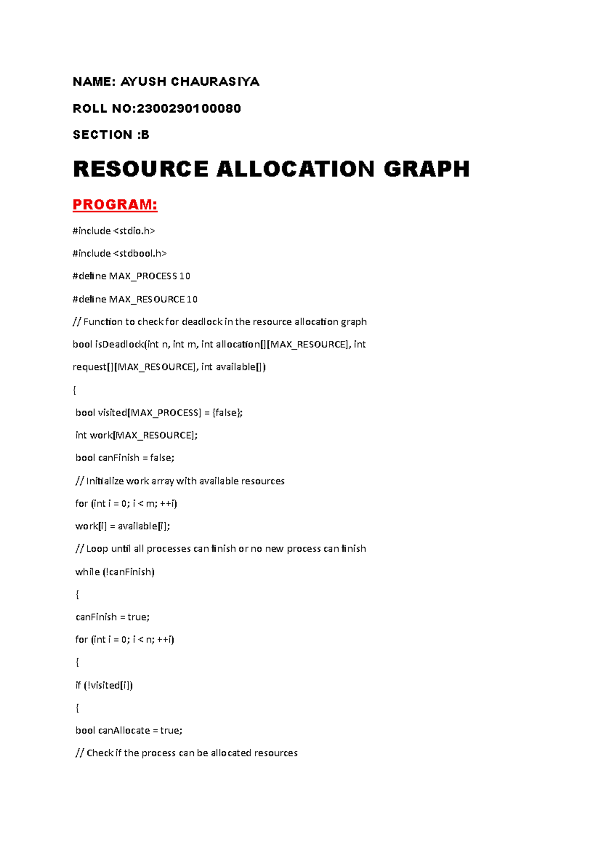 LAB 8 - ASSIGNMENT: Deadlock Detection in Resource Allocation Graph ...