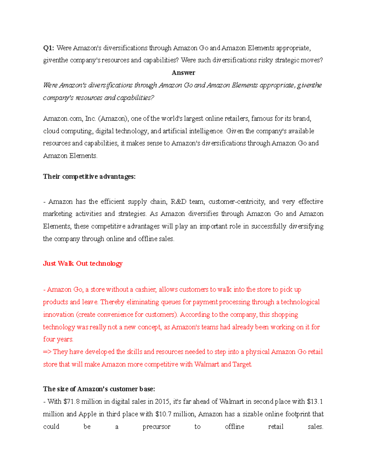 Q1 - Amazon's Diversification Strategies: Risks and Advantages - Studocu