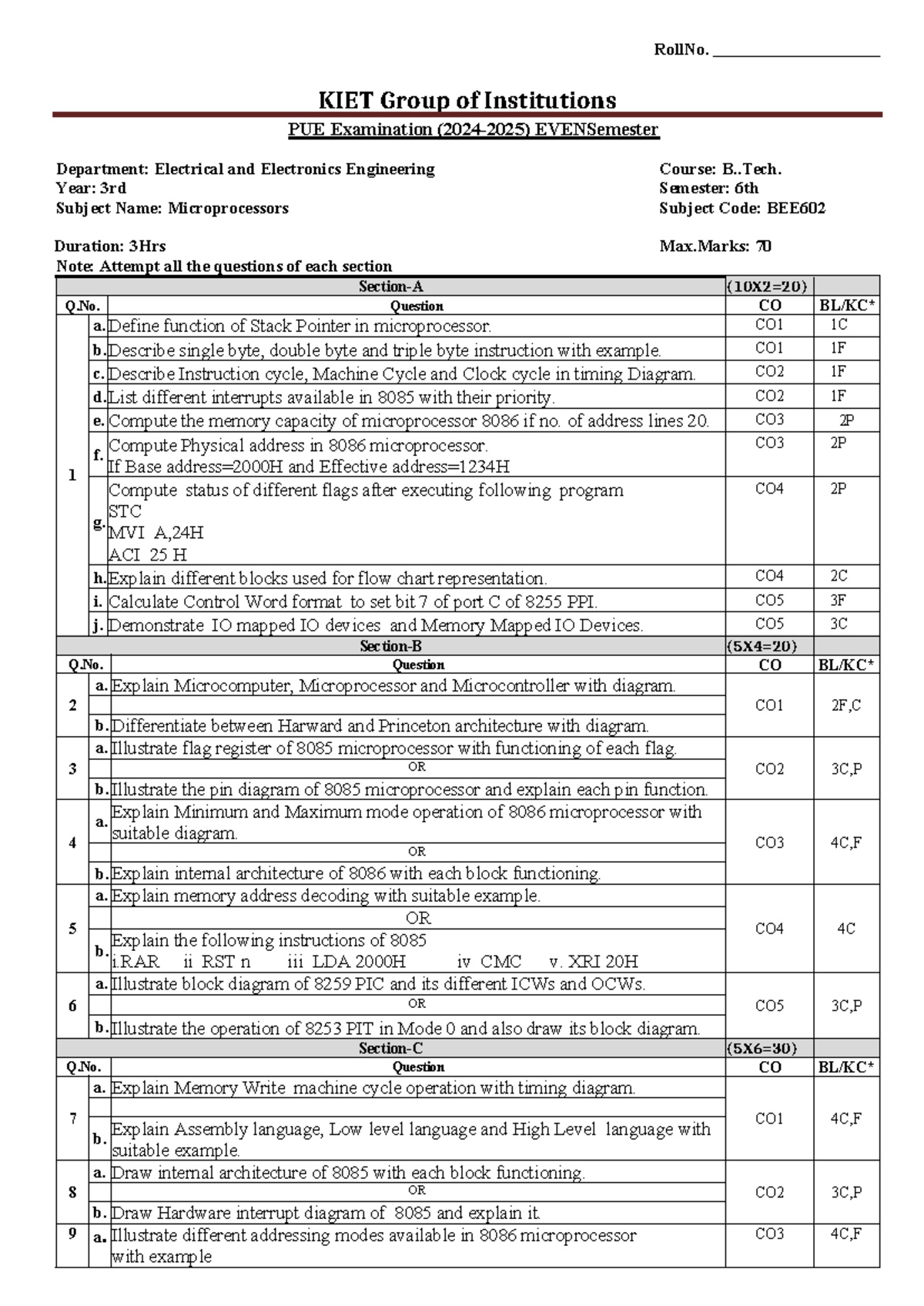 BEE602 Microprocessor Final Exam Notes - 3rd Year EEE - Studocu