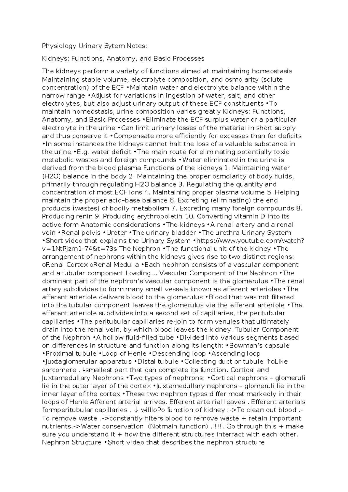 Physiology 101: Urinary System Notes on Kidney Functions & Anatomy ...