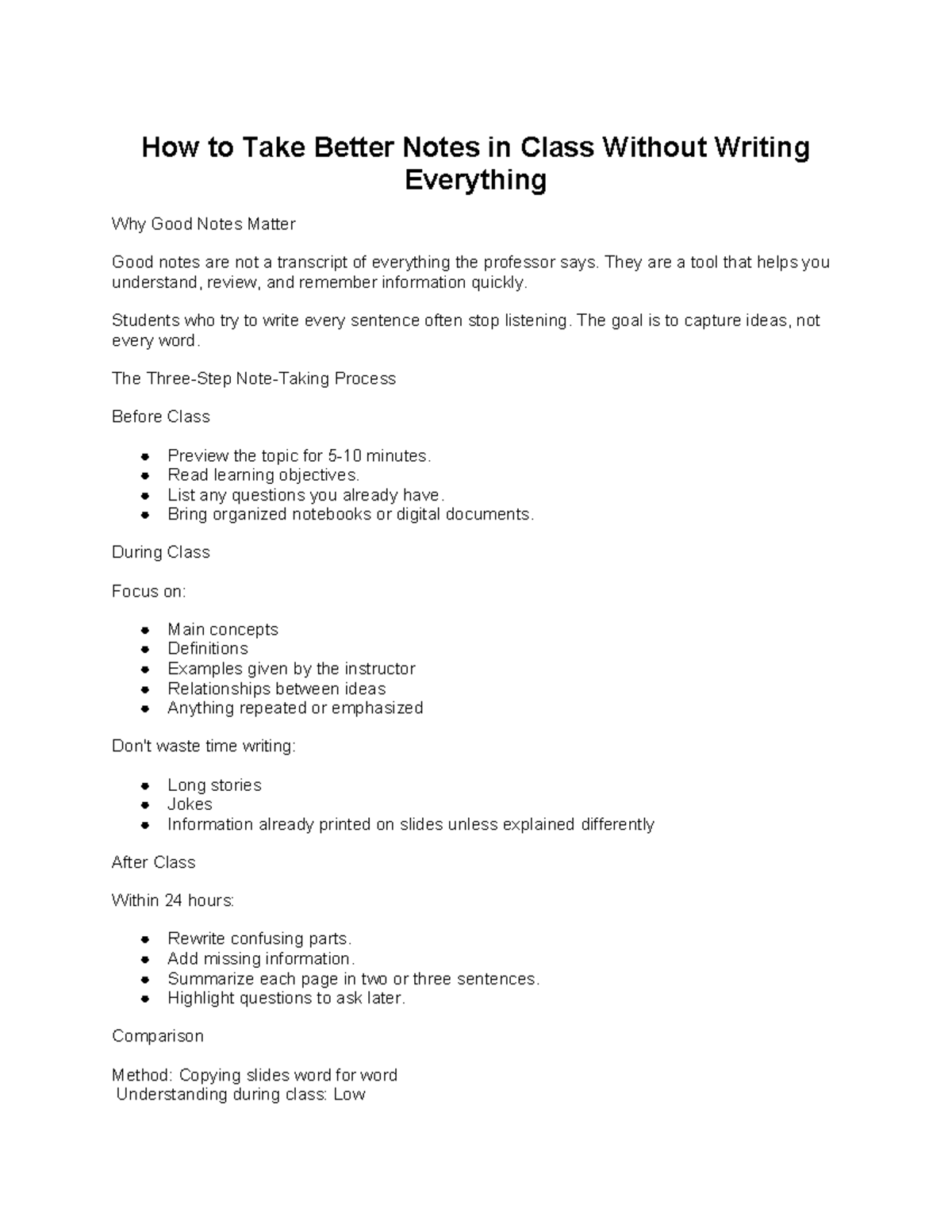 Effective Note-Taking Strategies for Class Success - Studocu