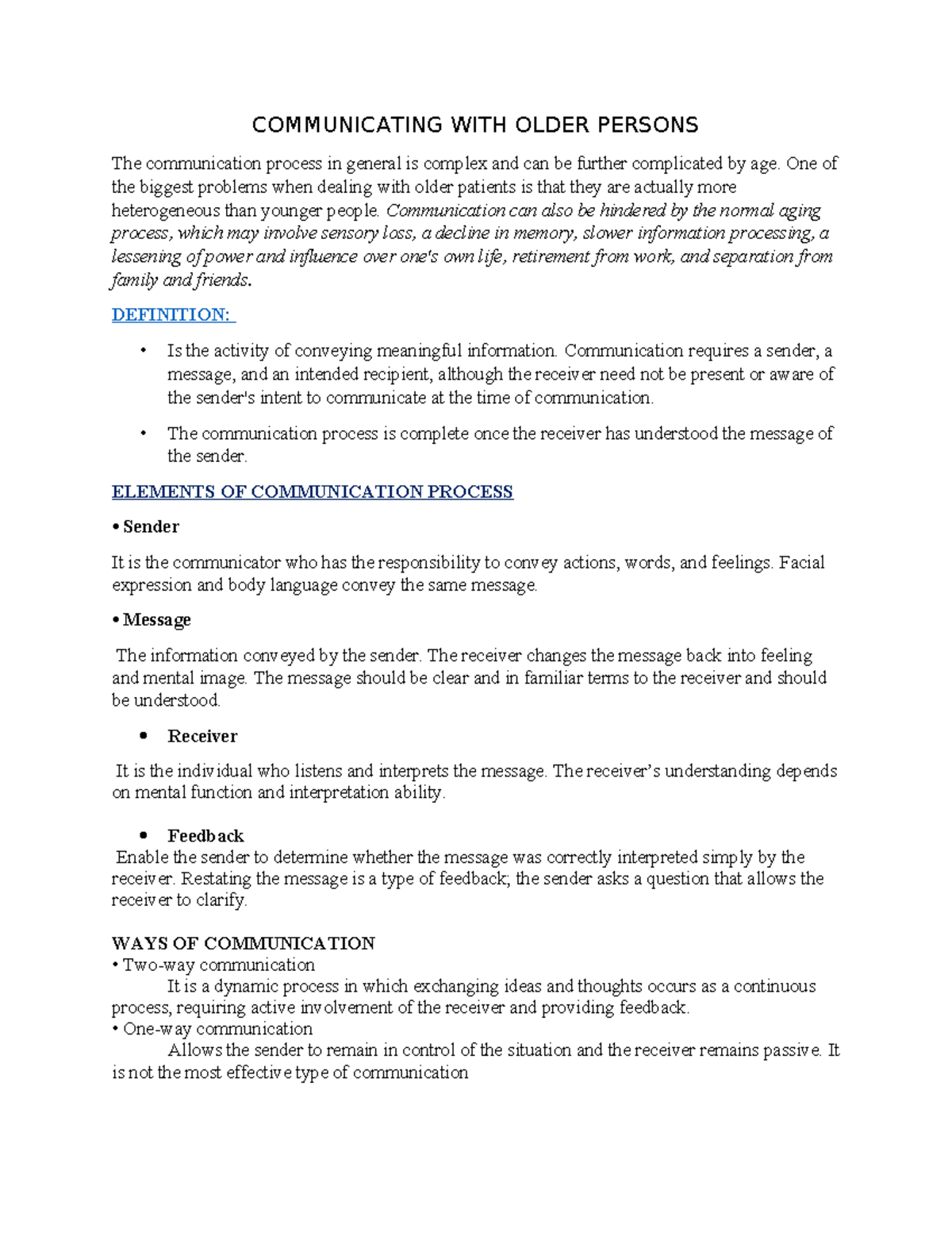 COMM 101: Effective Communication Strategies with Older Adults - Studocu
