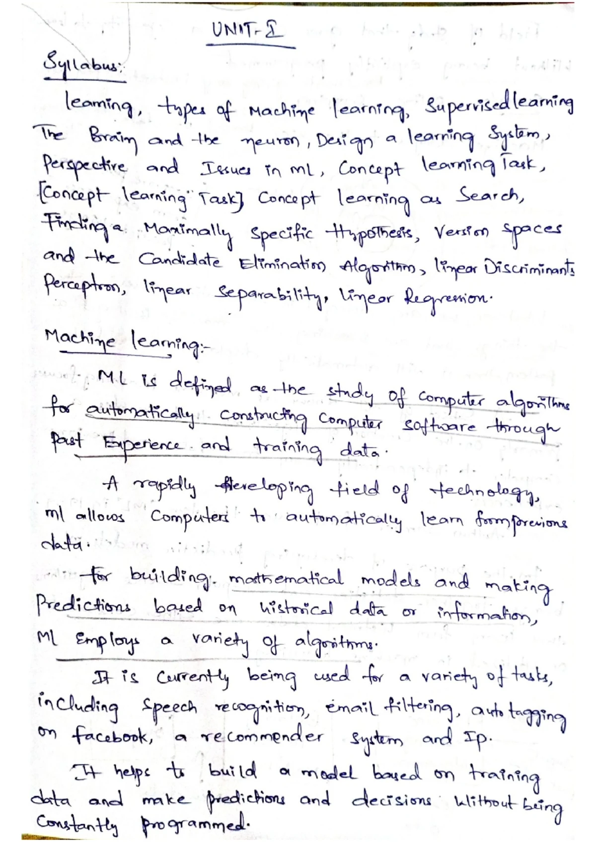 AI-1 - Study Notes on Machine Learning Algorithms and Performance - Studocu