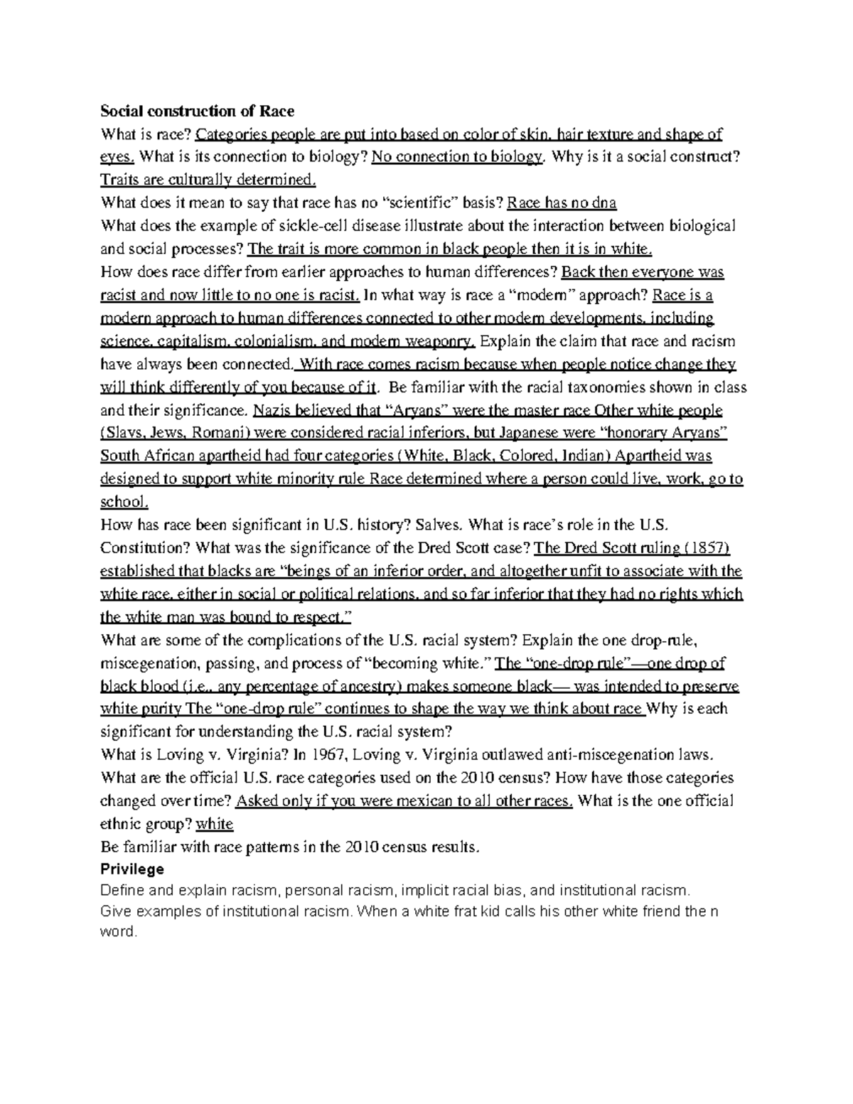 Soc study notes - Social construction of Race What is race? people are ...