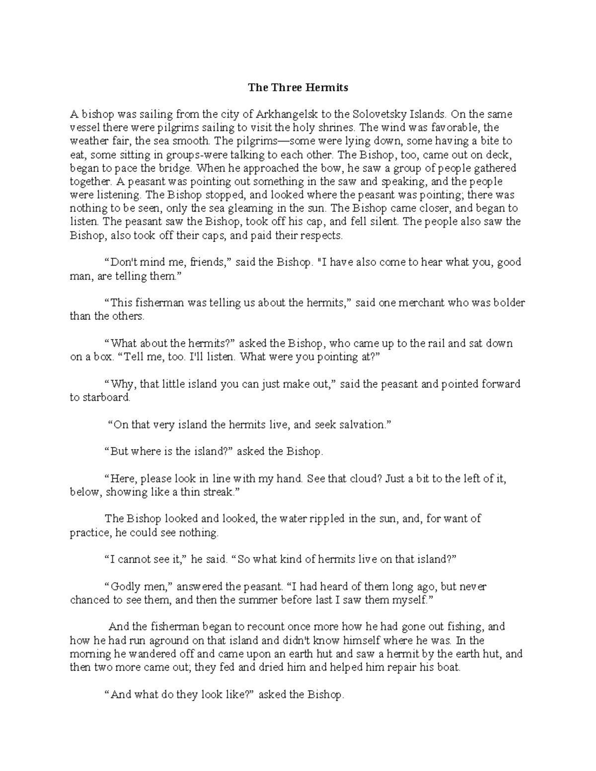 The Three Hermits: A Study of Faith and Salvation - Studocu