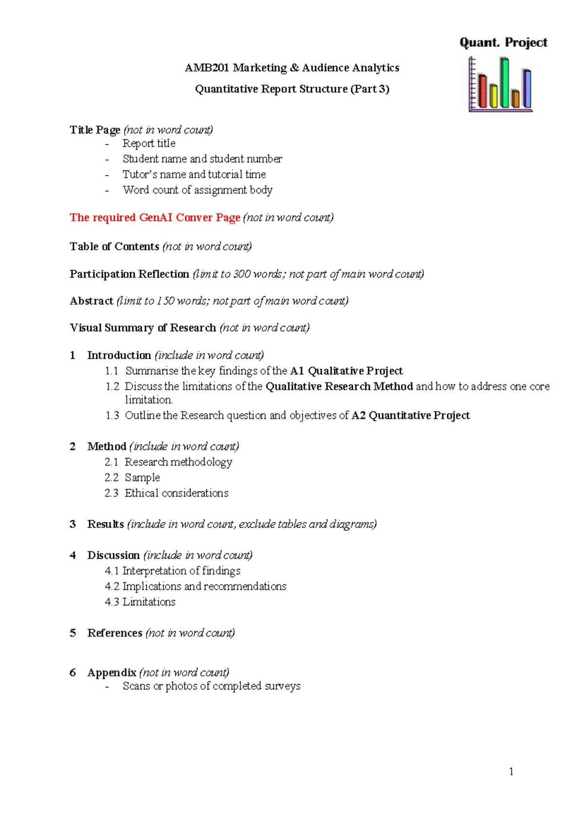 AMB201 Marketing Audience Analytics Quantitative Report Structure Guide ...
