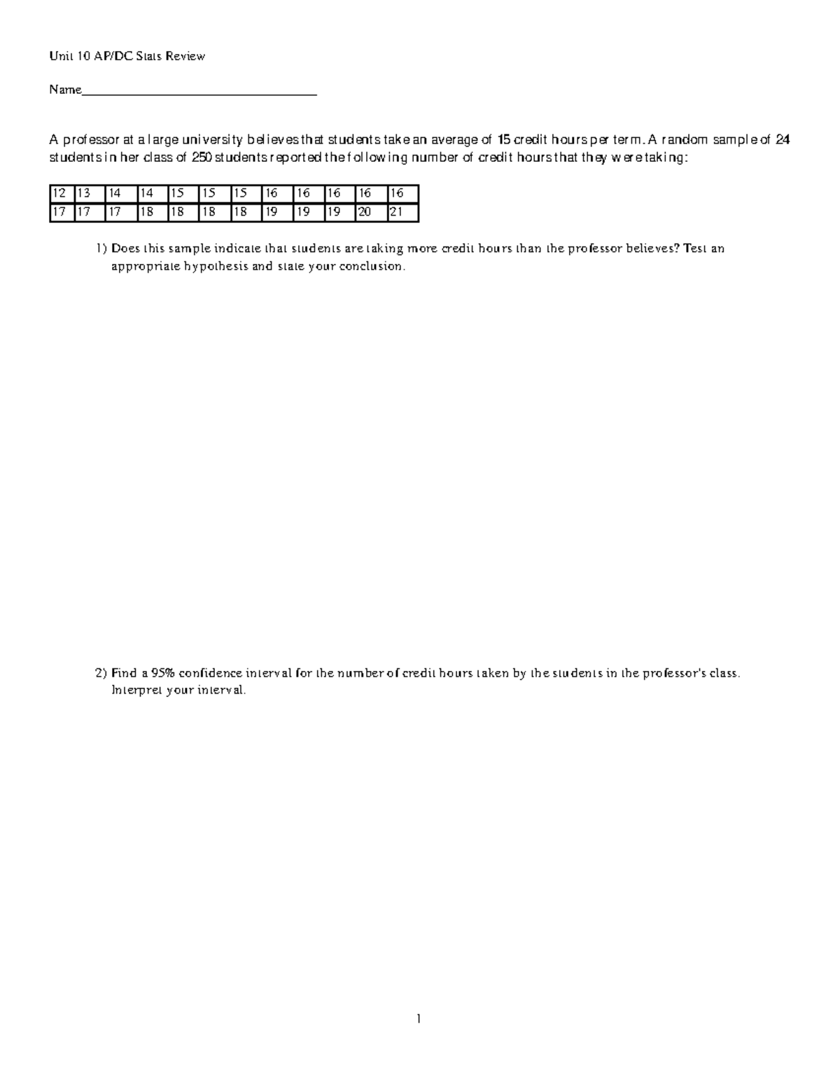 Unit 10 AP Stats Review: Hypothesis Testing & Confidence Intervals ...