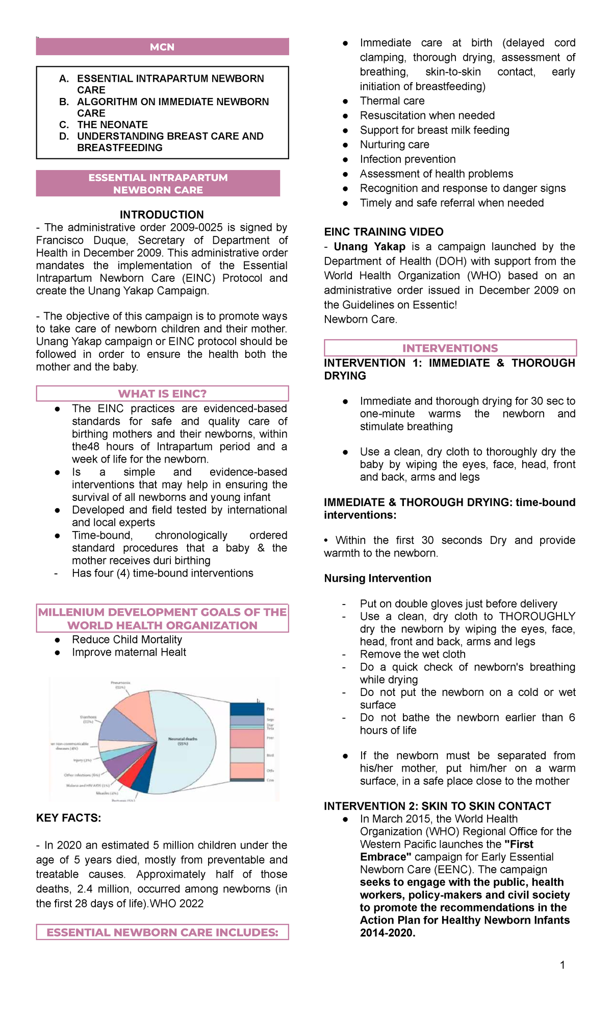 MCN LAB Reviewer: Essential Intrapartum Newborn Care Protocols - Studocu