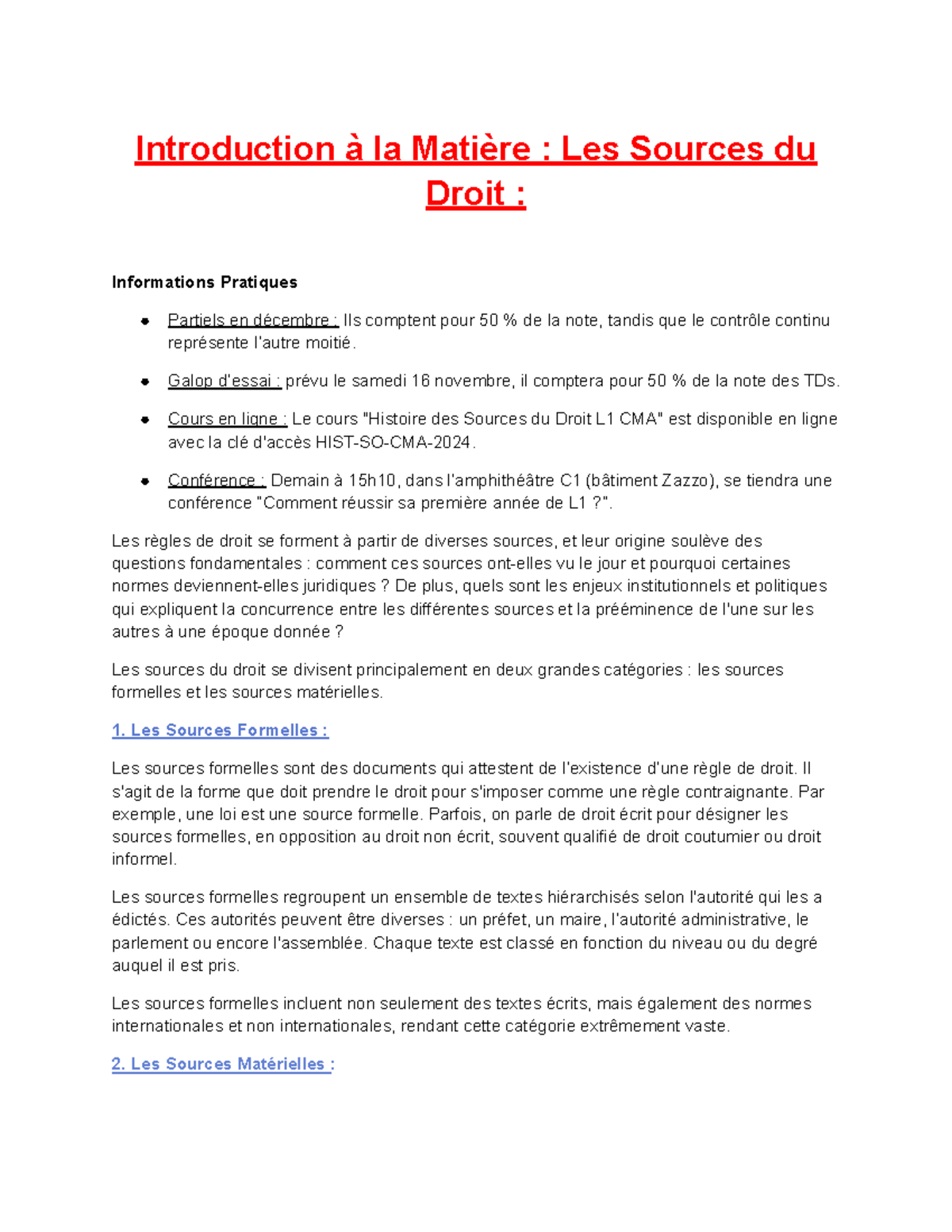 Histoire des Sources du Droit - CMA (10) : Notes et Révisions - Studocu