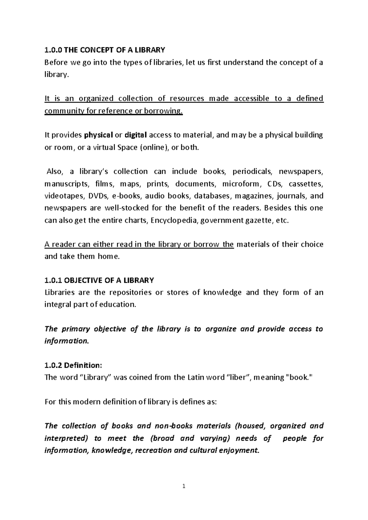 USE OF Library 2023 - Good study material - 1.0 THE CONCEPT OF A ...