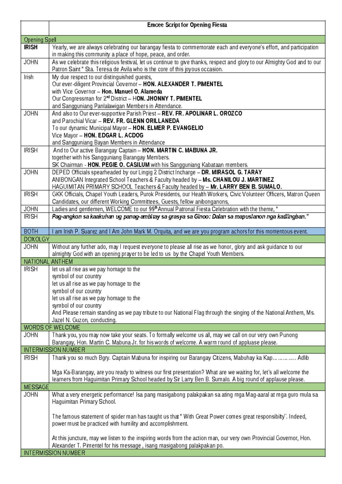 Emcee Script for 99th Annual Fiesta Opening Celebration - Studocu