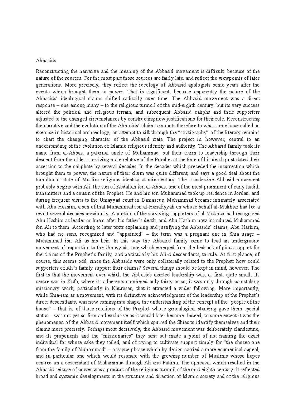 Abbasids: Historical Analysis of the Rise and Impact on Islam - Studocu