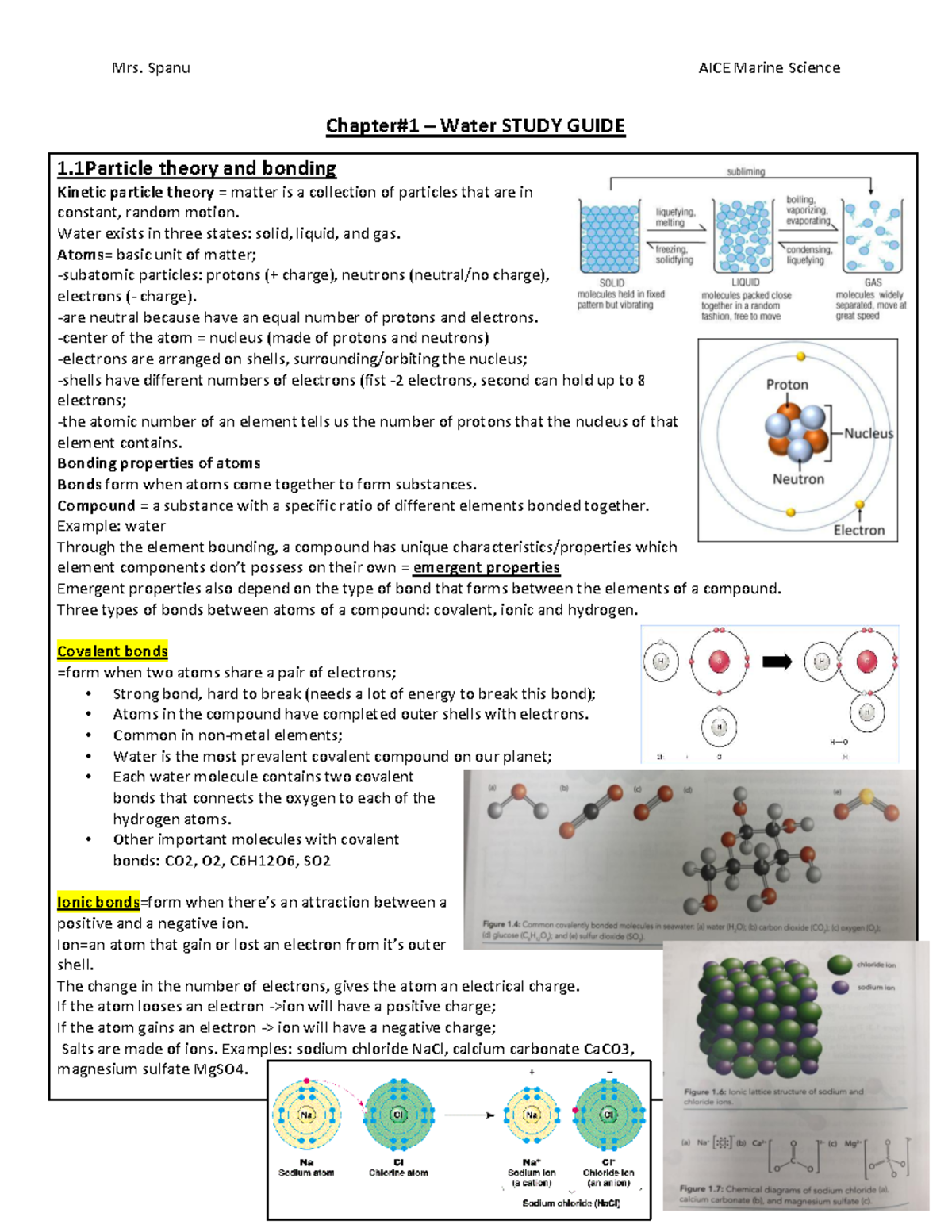 Aice Marine Science Study Guide Water Properties And Gas Solubility
