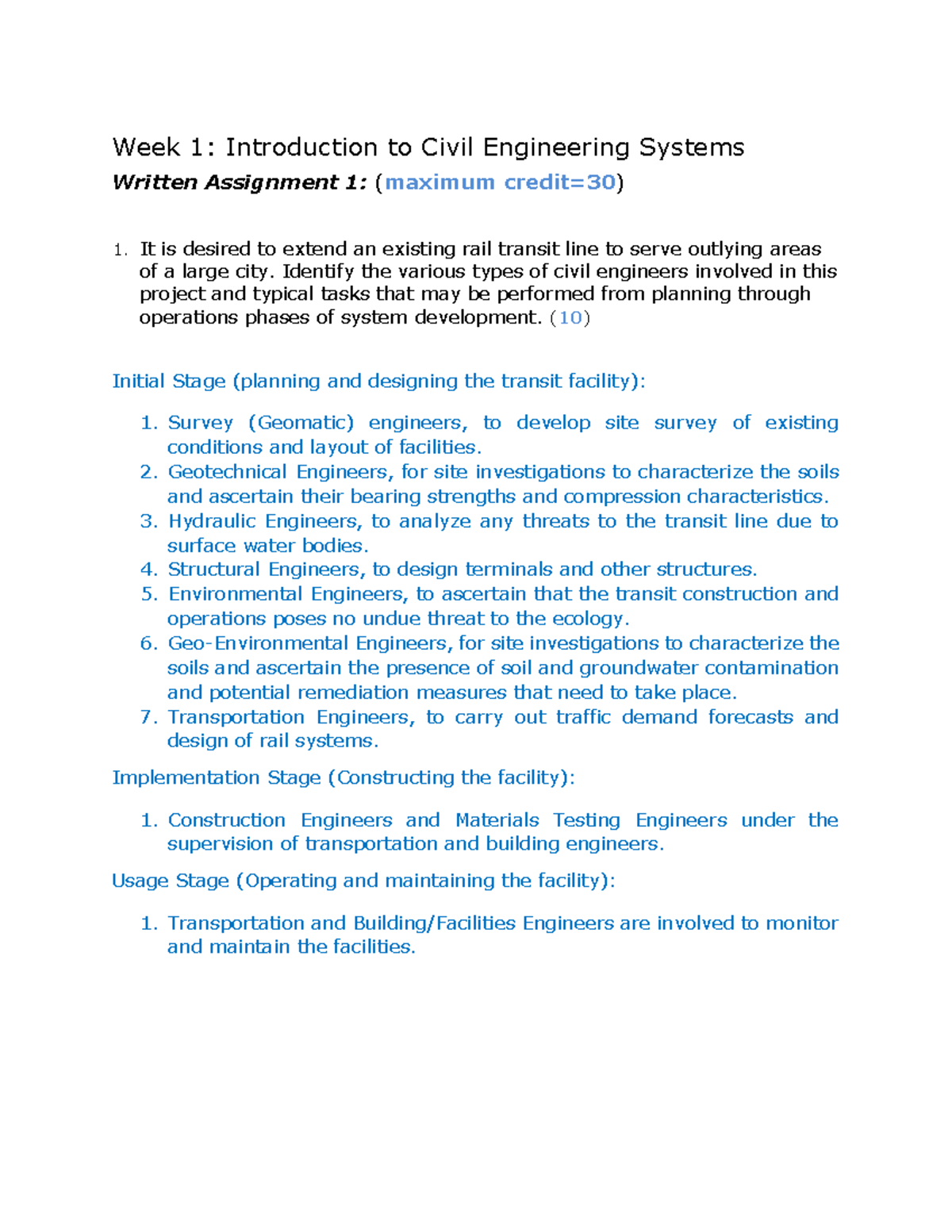 CIVL 101: Solutions for Assignment 1 on Civil Engineering Systems - Studocu