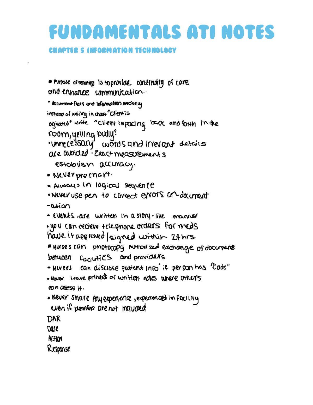 Fundamentals ATI Notes: Key Concepts in Communication & Care - Studocu